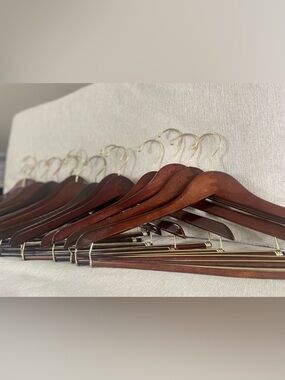 16 Wooden Suit Hangers - Dark Mahogany  360 Degree Rotatable Hook + Straight Bar
